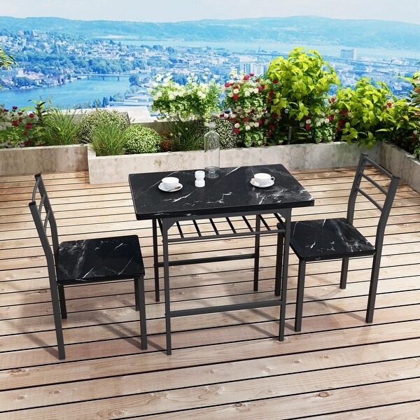 3-Piece Dining Table Set with 2 Chairs Marble Finish