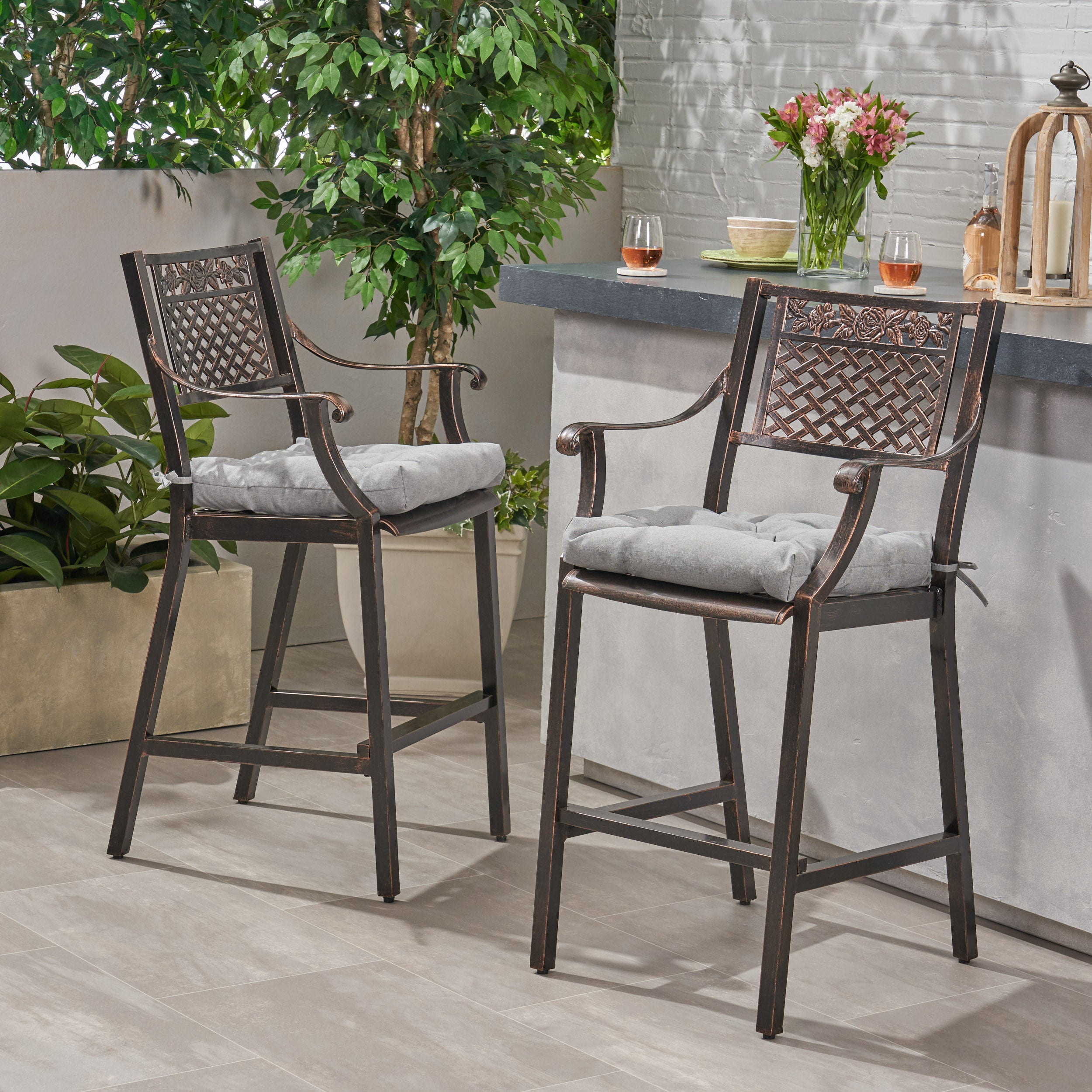 Rachel Outdoor Barstool with Cushion (Set of 2)