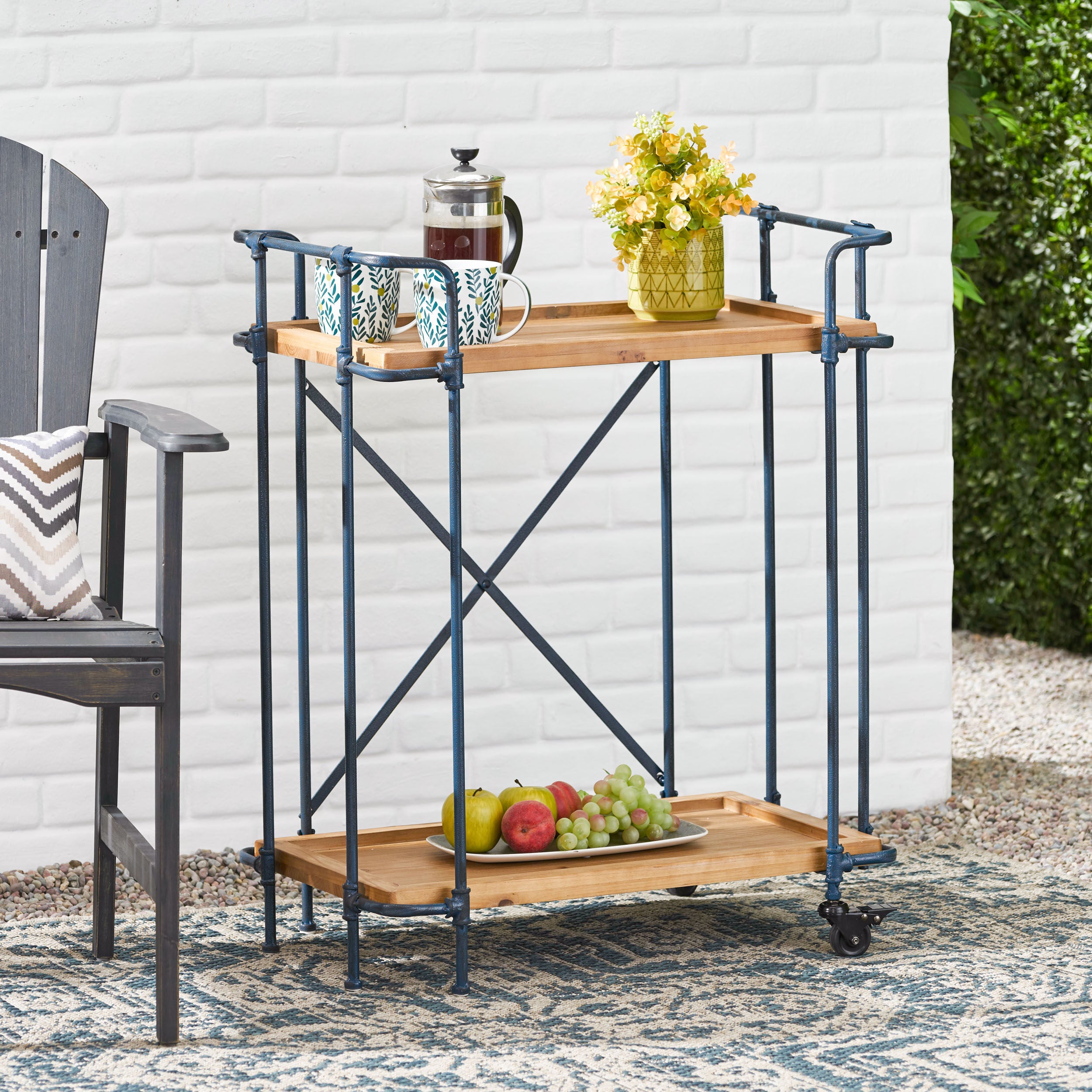 Samara Outdoors Natural Wood Finish Fir Wood and Iron Bar Cart