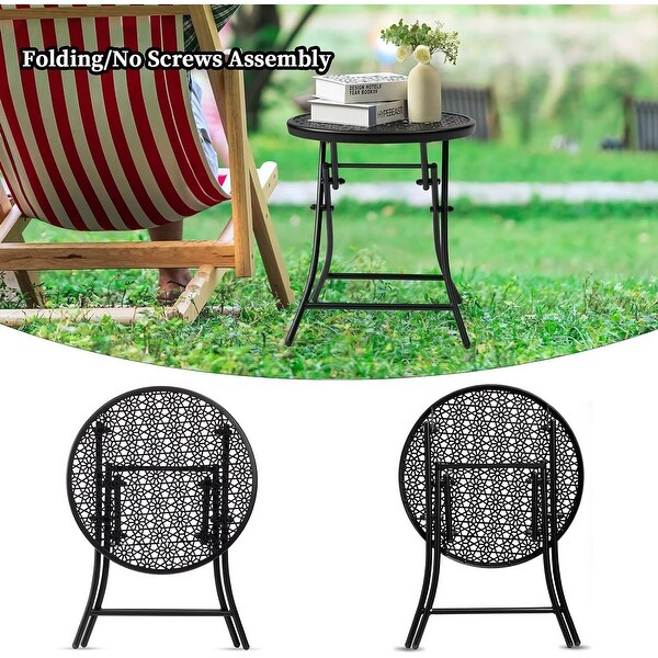 Folding Outdoor Side Tables，Anti Rust Small Patio Table Round Metal End Table