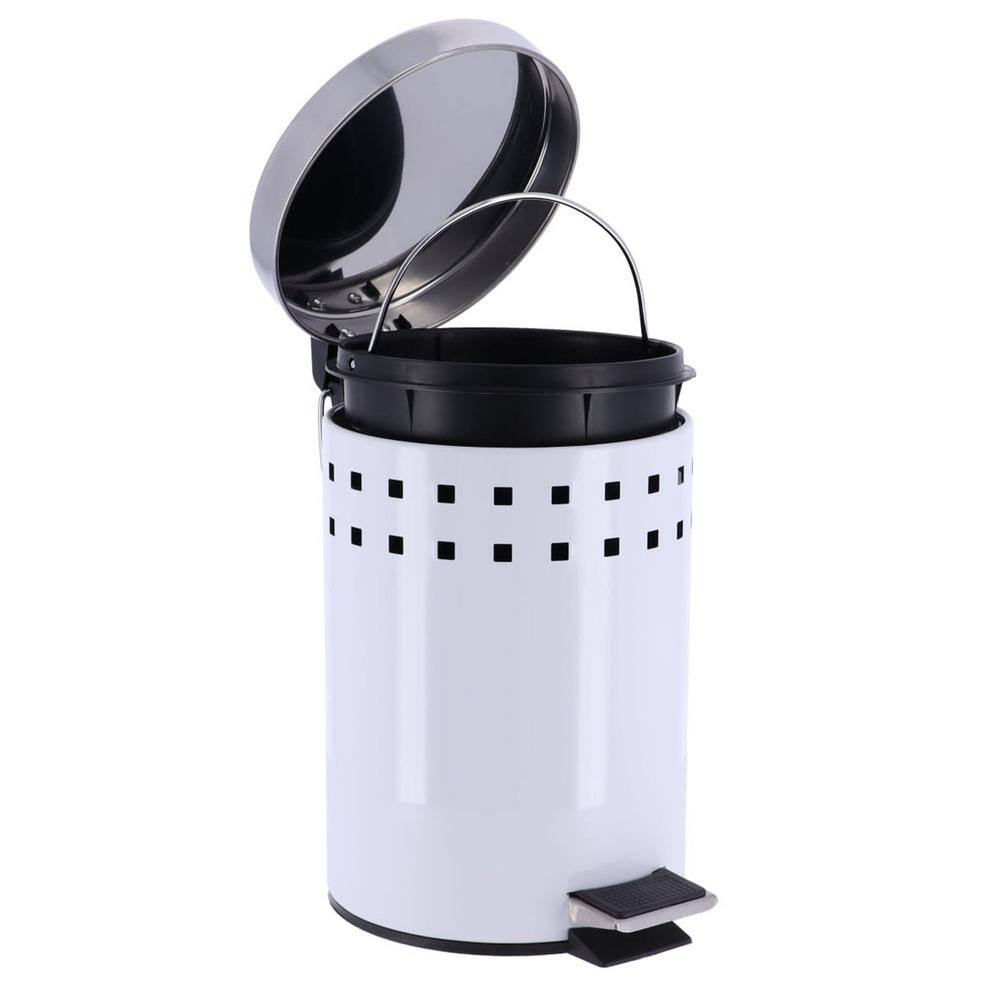 3 l0.8 Gal. Round Perforated Metal Bath Floor Step Trash Can Waste Bin and Stainless Steel Cover and White 6502100