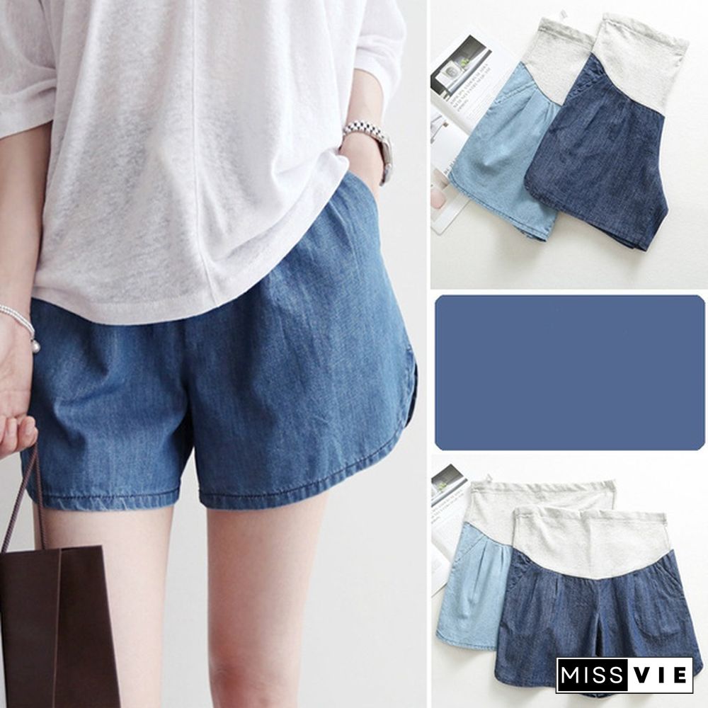 Maternity Pregnancy Women Pregnant Summer Denim Shorts Over Bump Pants Casual