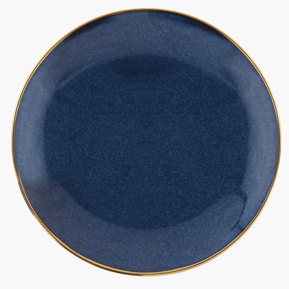 8 Inch Navy Stoneware Plate with Gold Rim   4 Piece Set