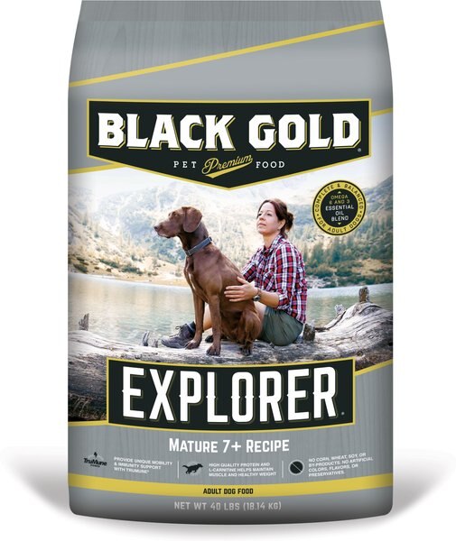 Black Gold Explorer Mature 7+ Formula Dry Dog Food， 40-lb bag