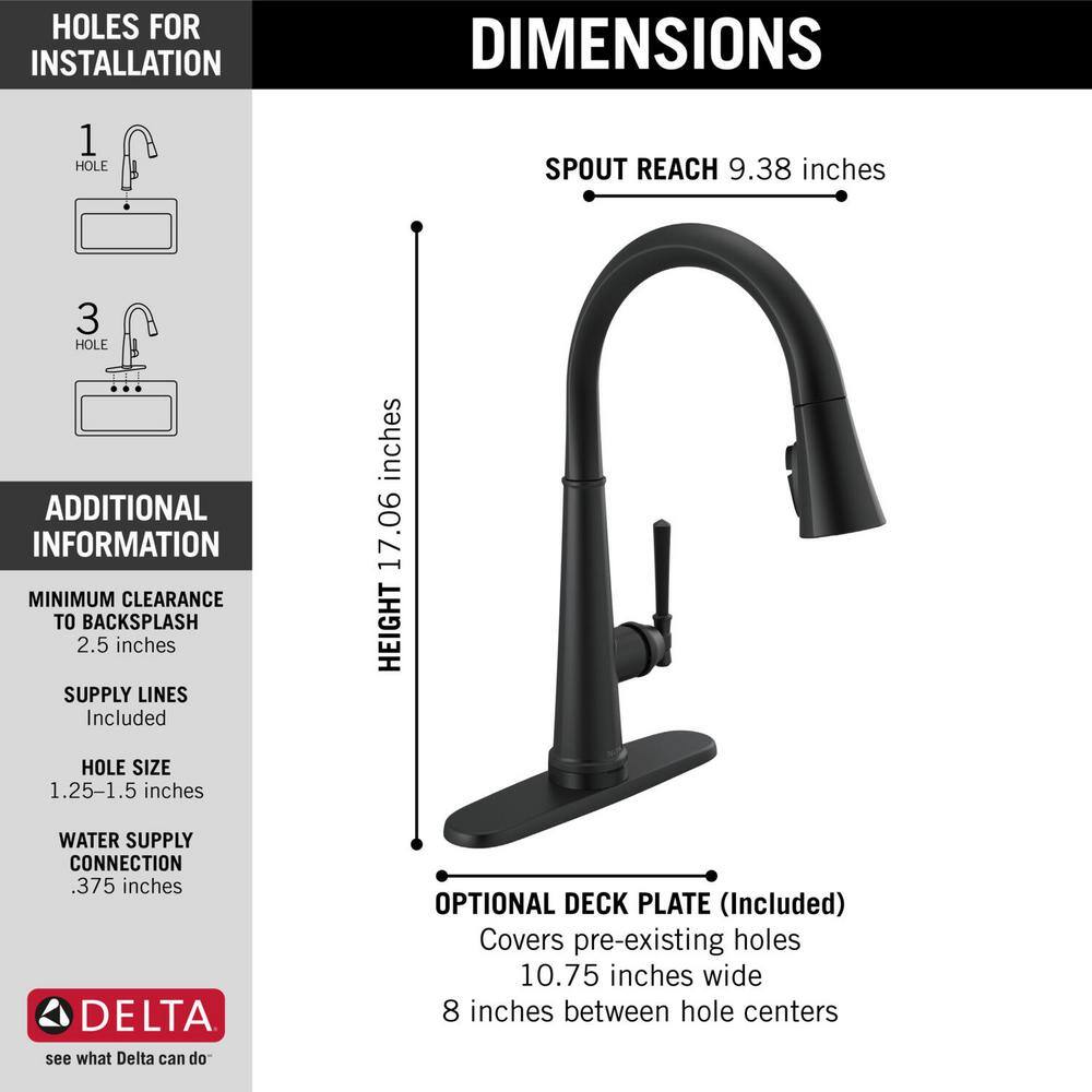 Delta Emmeline Single-Handle Pull-Down Sprayer Kitchen Faucet with Touch2O and ShieldSpray in Matte Black 9182T-BL-DST