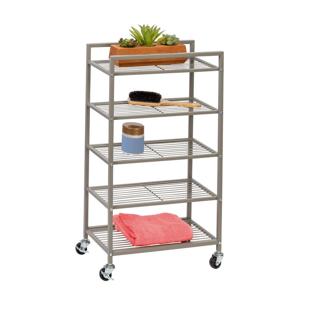 Honey-Can-Do 5-Tier Steel 4-Wheeled Bathroom Cart in Satin Nickel BTH-09096