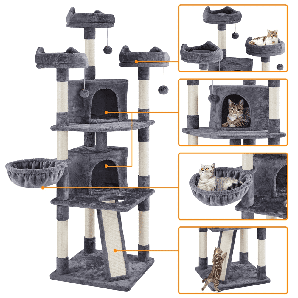 SmileMart 76"H Large Multilevel Cat Tree Tower with Condos and Perches, Dark Gray