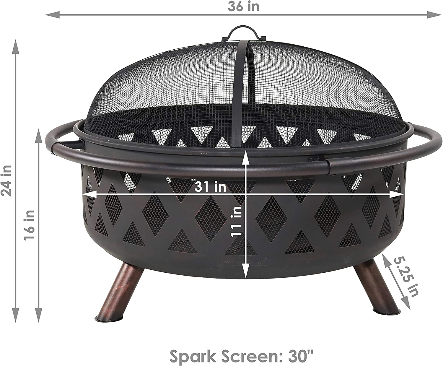 Sunnydaze Black Crossweave Large Outdoor Fire Pit - 36-Inch Heavy-Duty Wood-Burning Fire Pit with Spark Screen for Patio and Backyard Bonfires - Includes Poker and Round Fire Pit Cover