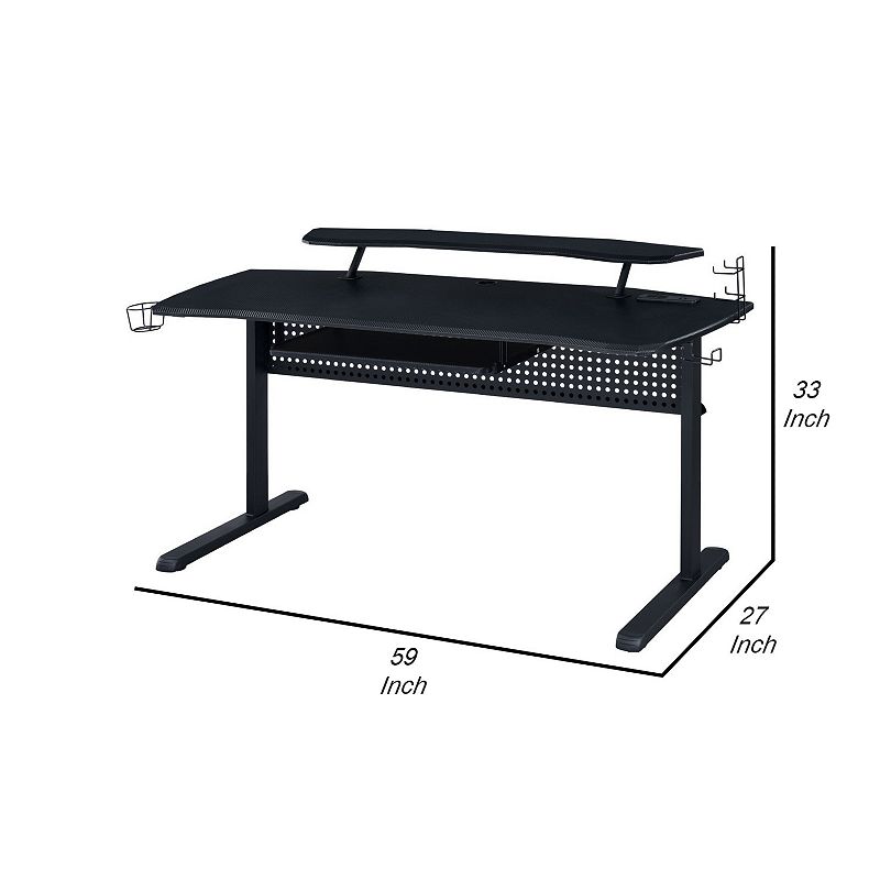 Gaming Table with USB Plugin and Headset Rack， Black