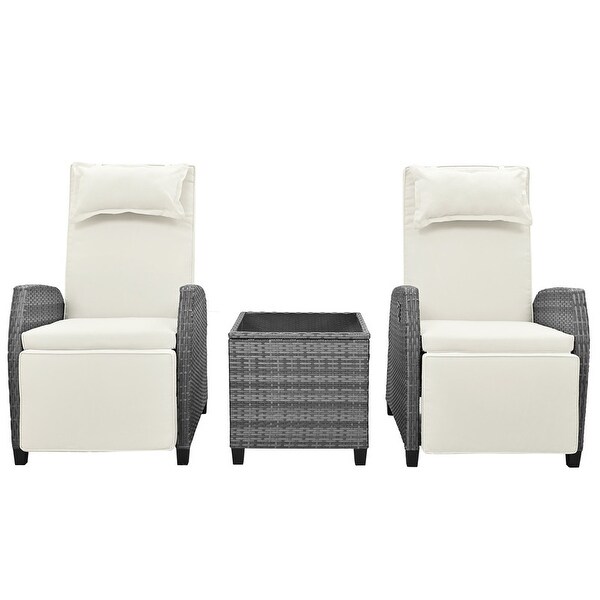 3 Piece Outdoor Rattan Twoperson Recliner Chair set W/Coffee Table