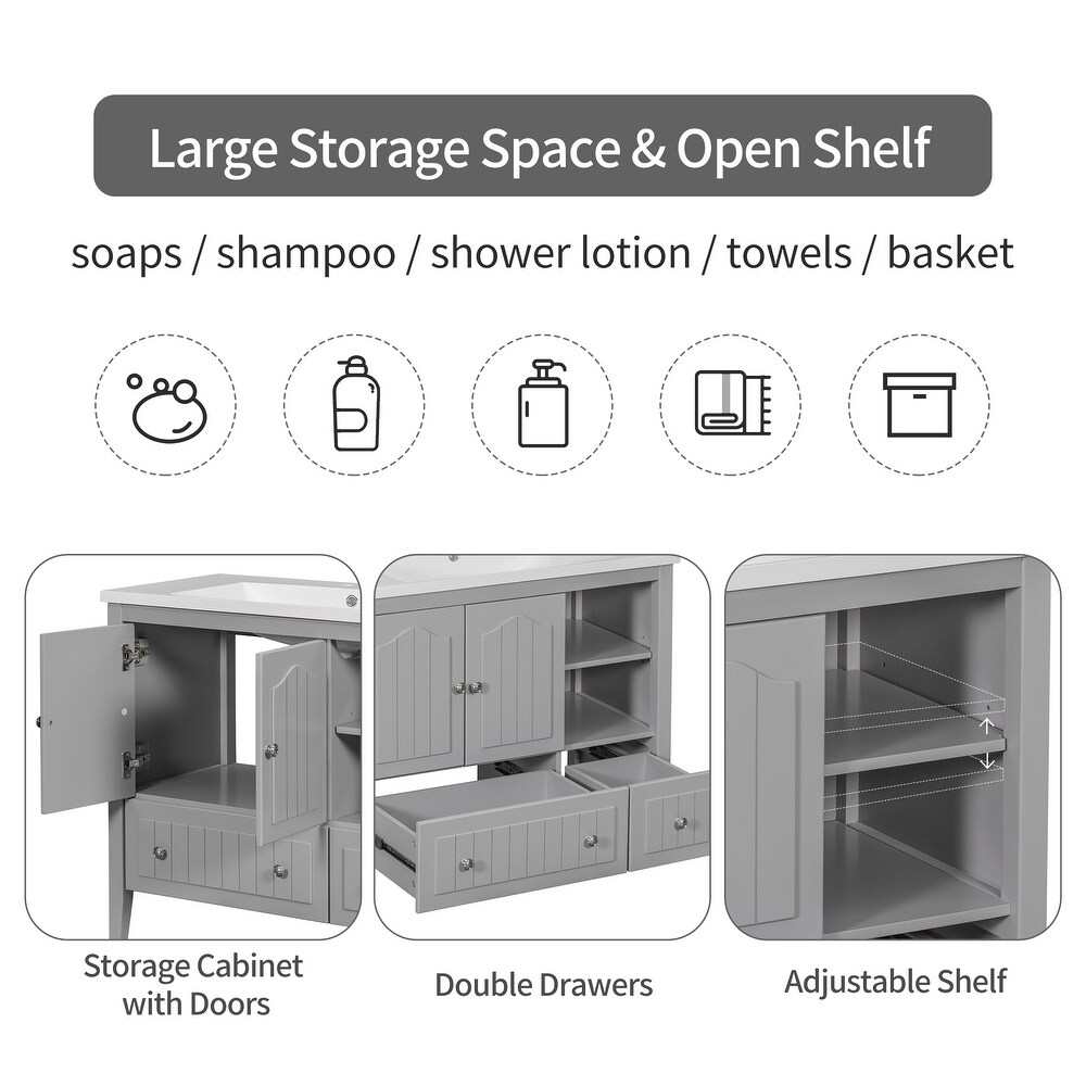 Grey Multiple Bathroom Vanity with Ceramic Basin Freestanding Cabinet