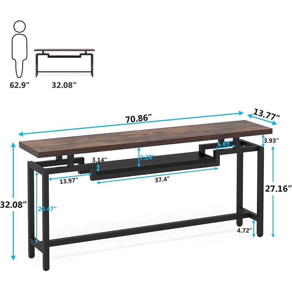 70.9 inch Narrow Long Sofa Console Table with Storage Shelf for Entryway Living Room Behind Couch  Black Rustic Brown