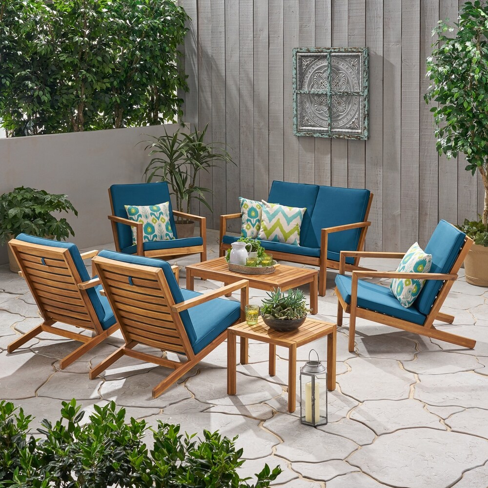 Leah Outdoor 6 Seater Acacia Wood Chat Set by Christopher Knight Home