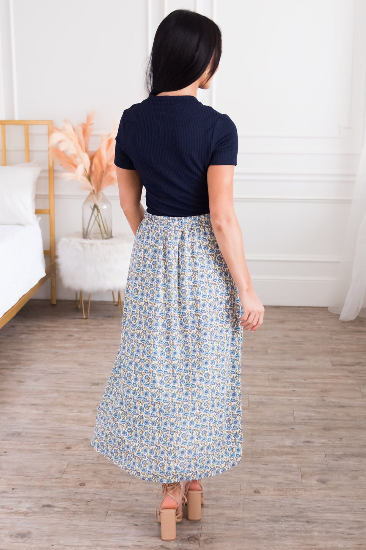 True Blue Blossom Modest Pocket Skirt