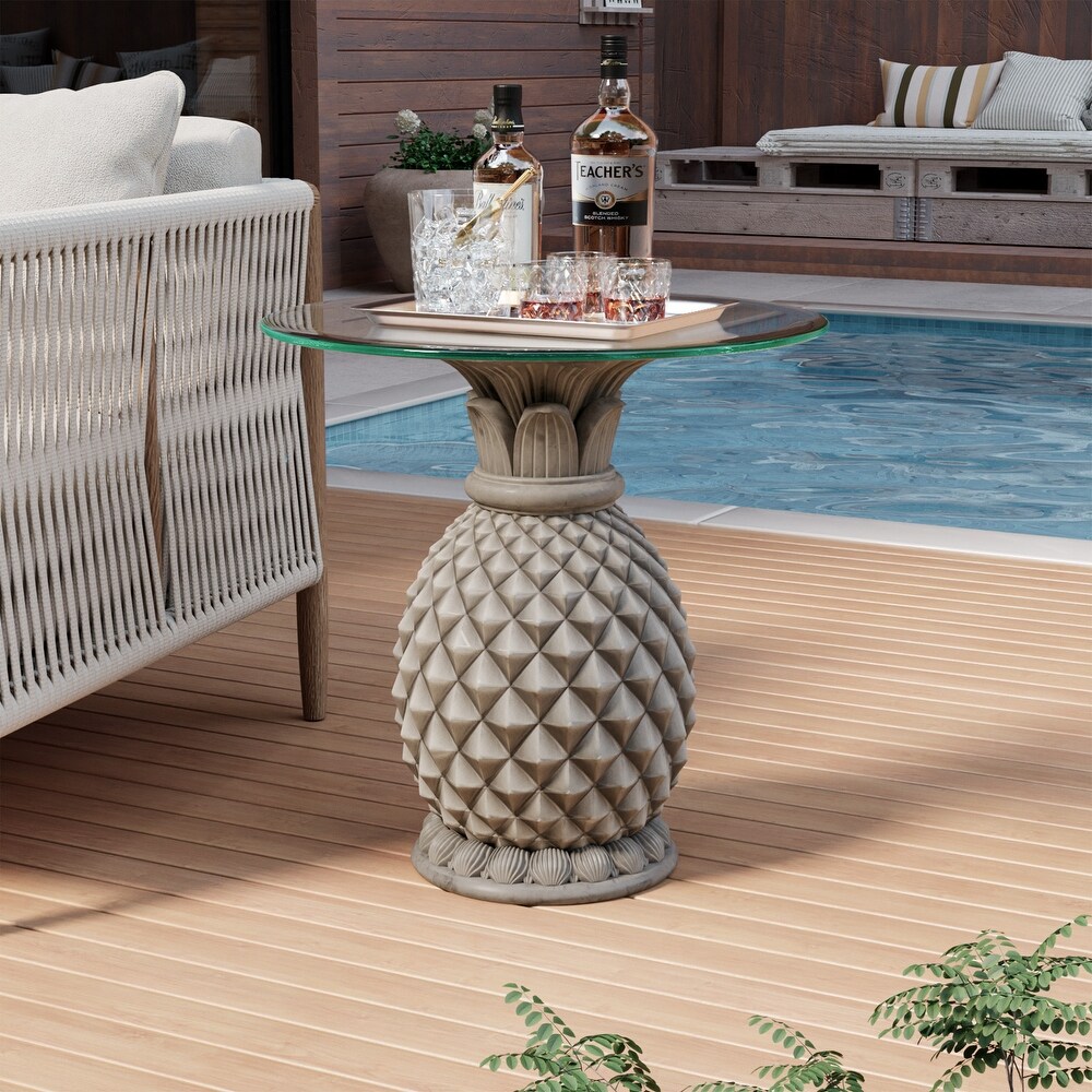 COSIEST Outdoor Patio Concrete Side Table w Pineapple Stand