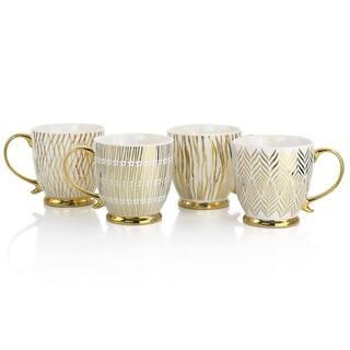 GIBSON HOME Gold Fin. 4-Piece 16.7 oz. Gold Electroplated Fine Ceramic Mug Set 985117541M