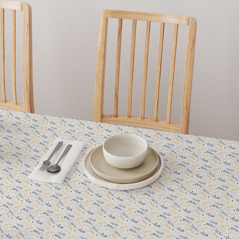 Round Tablecloth， 100% Cotton， 60 Round， Blue and Yellow Branches