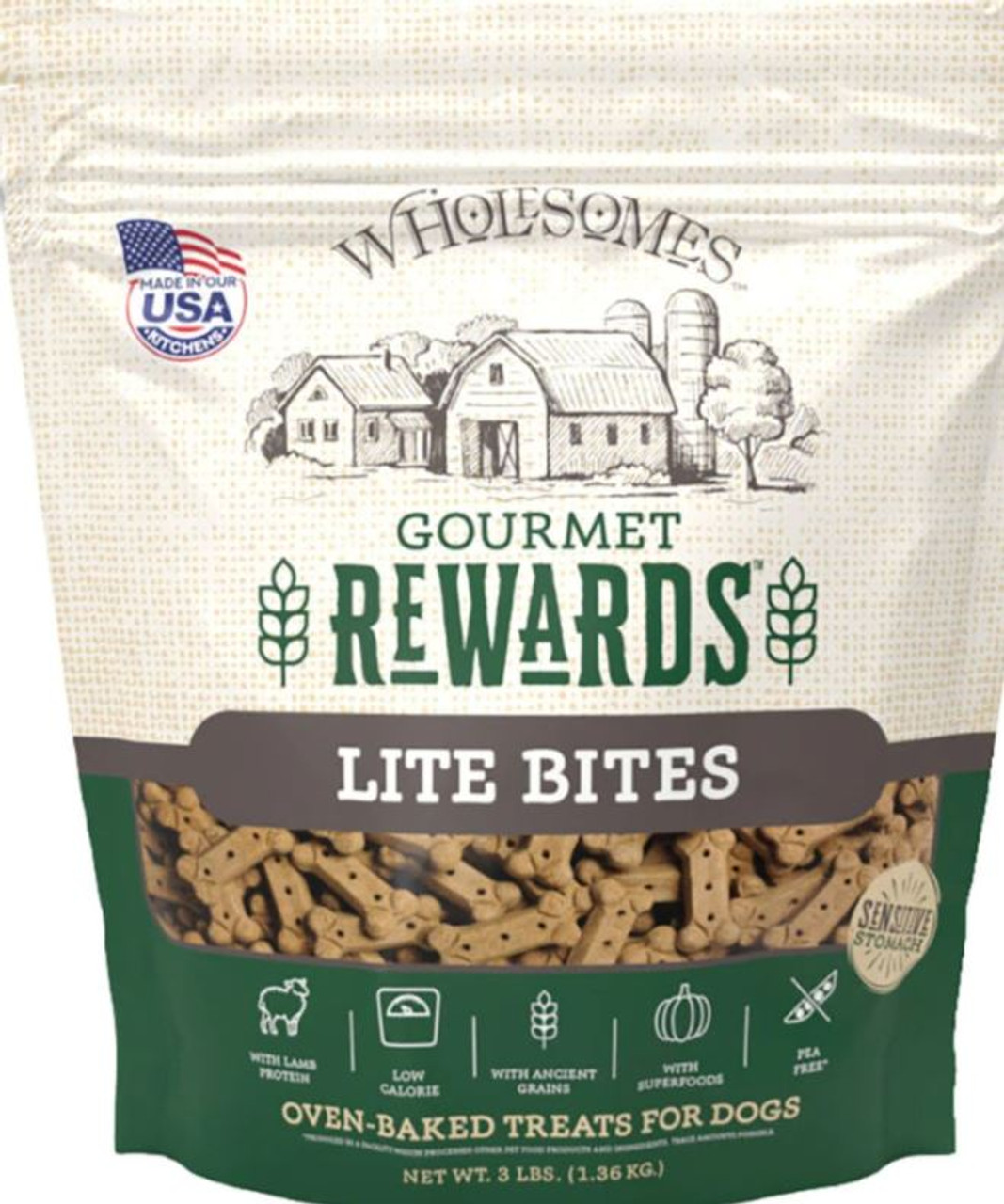 SportMix Wholesomes Gourmet Rewards Lite Bites Dog Biscuits， Lamb， 3Lb. Bag