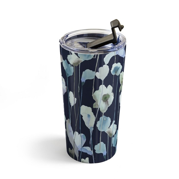 Ninola Design Watery Abstract Flowers Navy Travel Mug 20 Oz Stainless Steel Travel Mug Deny Designs