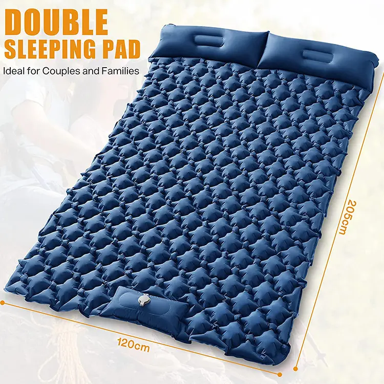 Double Camping Pad for Sleeping Inflating Camping Mats Waterproof Tent Mattress with Pillow Ultralight Sleeping Bed