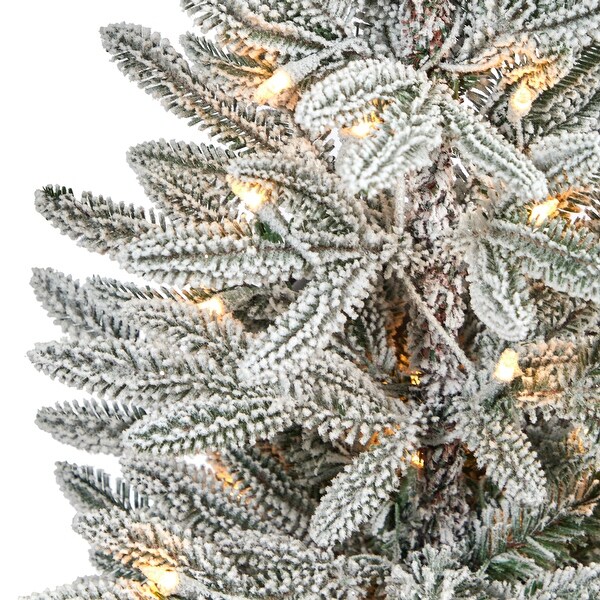 44 Flocked Artificial Christmas Tree with 50 Lights in White Planter