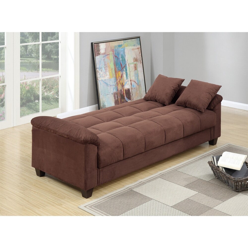 Contemporary Adjustable Sofa Chocolate Color Microfiber Futon Sofa