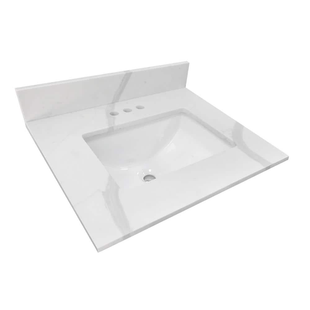 Home Decorators Collection 25 in W x 22 in D x 075 in H Quartz Vanity Top in Statuario White with White Basin