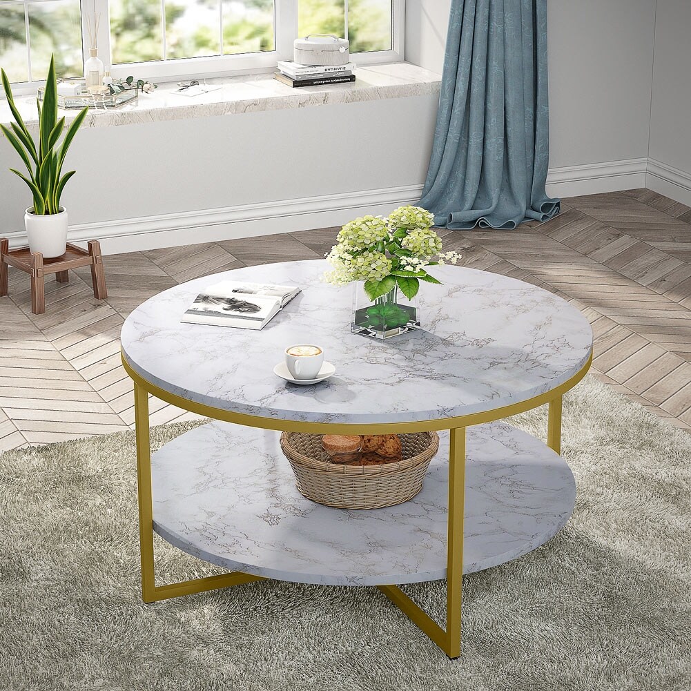 Round Coffee Table， Modern White Table