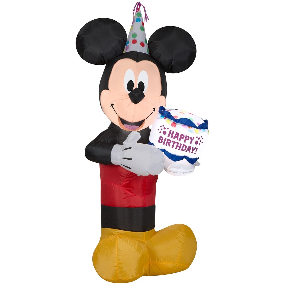 Gemmy Airblown Inflatable Birthday Party Mickey Mouse with Cake  3.5 ft Tall  black   42.13x17.72x20.47