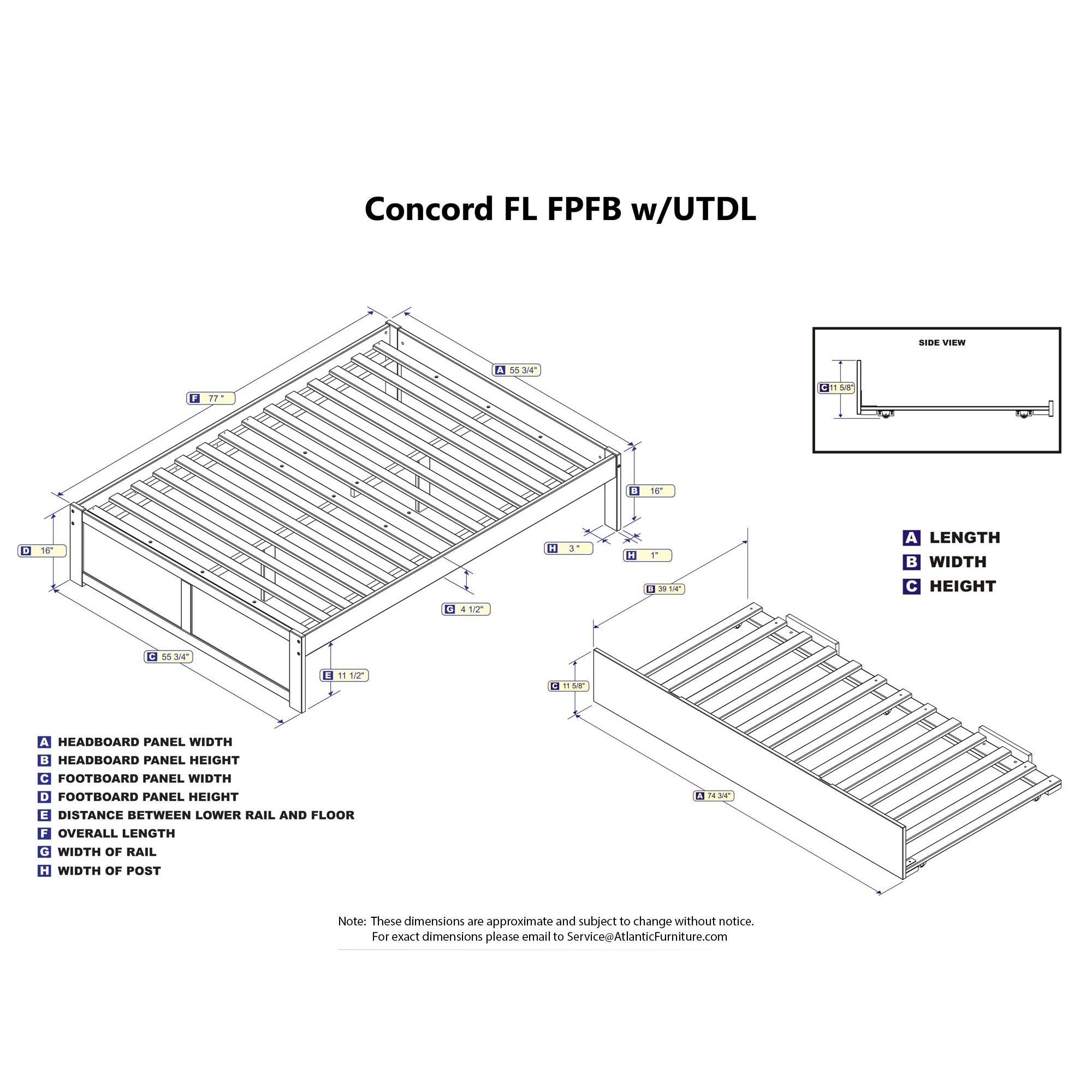 Concord Full Platform Bed with Flat Panel Foot Board and Twin Size Urban in Walnut