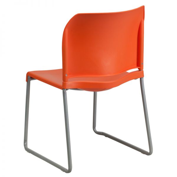 HERCULES Series 880 lb. Capacity Orange Full Back Contoured Stack Chair with Gray Powder Coated Sled Base