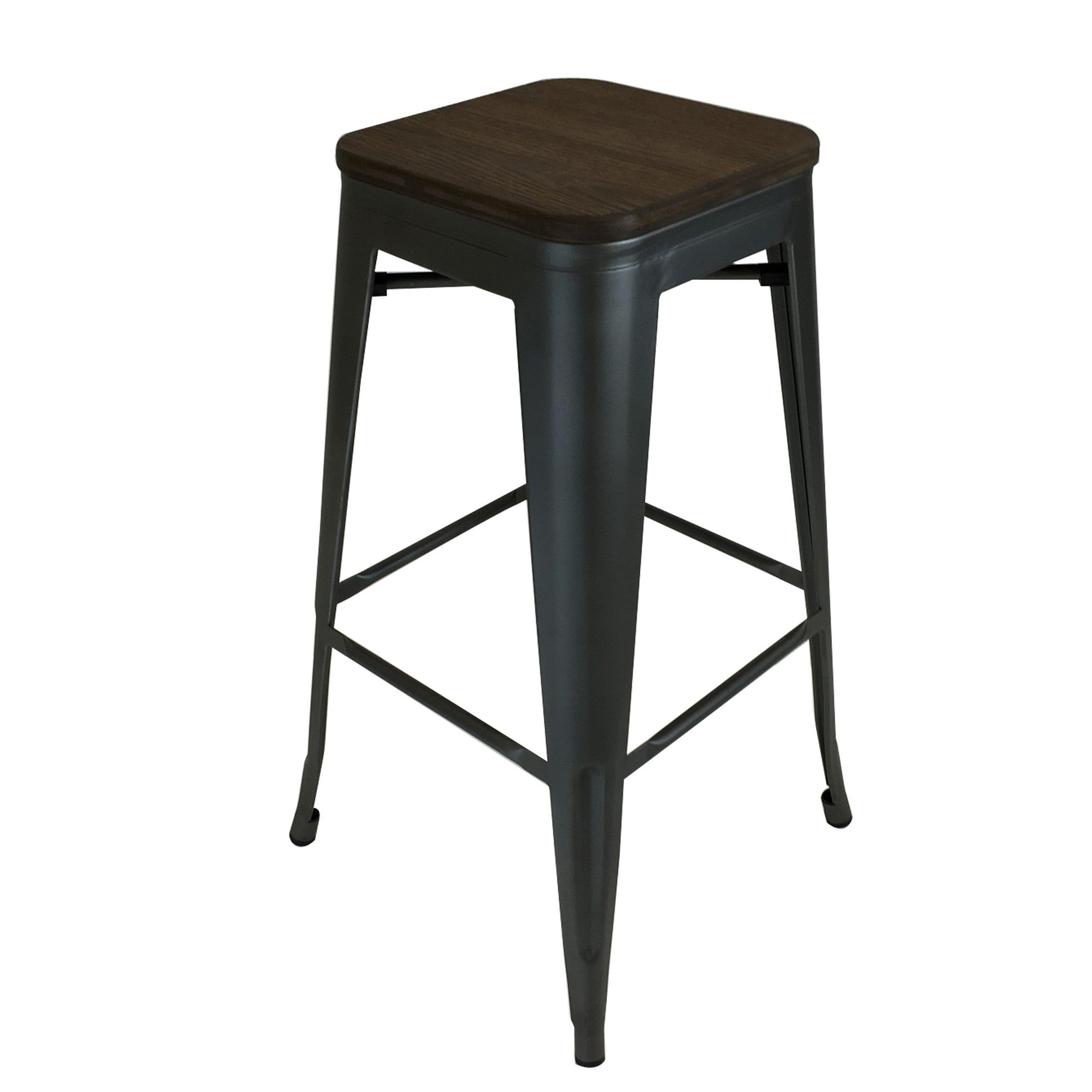 Gene 30 Inch Bar Stool with Industrial Style Wood Seat， Black Metal Frame