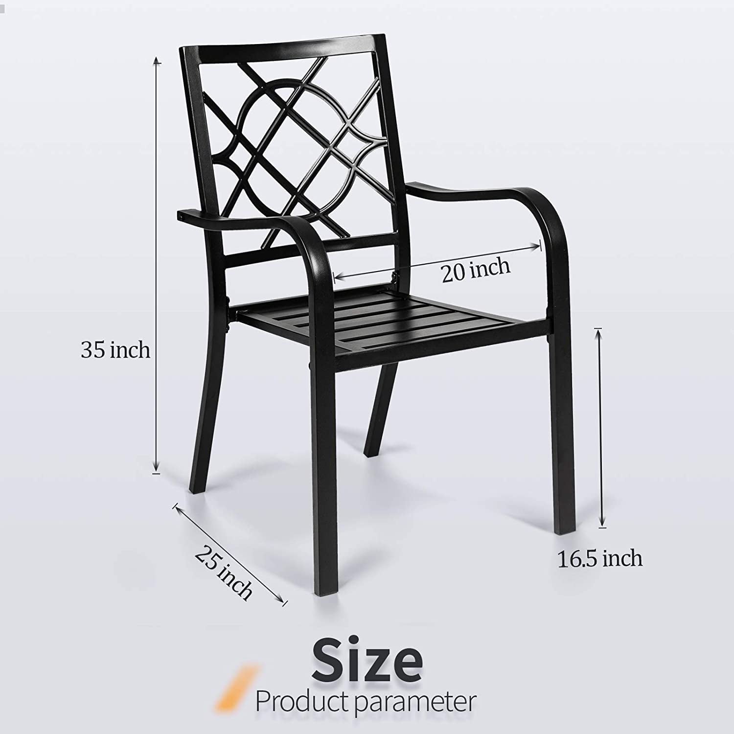 SUNCROWN Patio Dining Chair Outdoor Metal Stackable Chairs Set of 2, Black