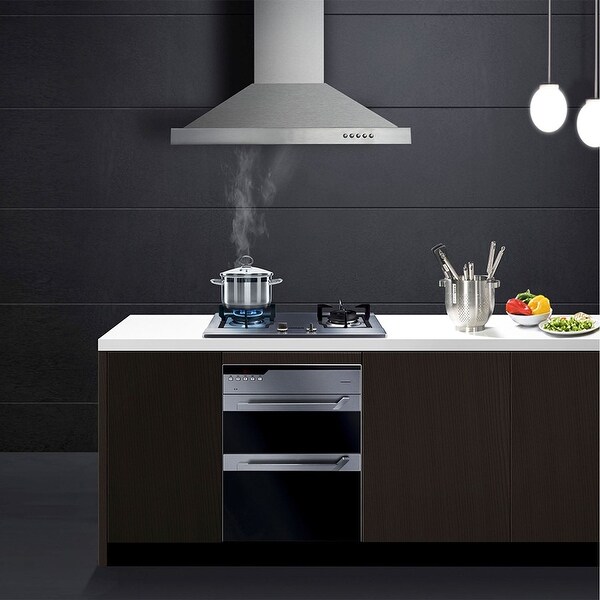 30 in. 450 CFM Ducted Wall Mounted Range Hood in Silver with LED Light and Permanent Filters