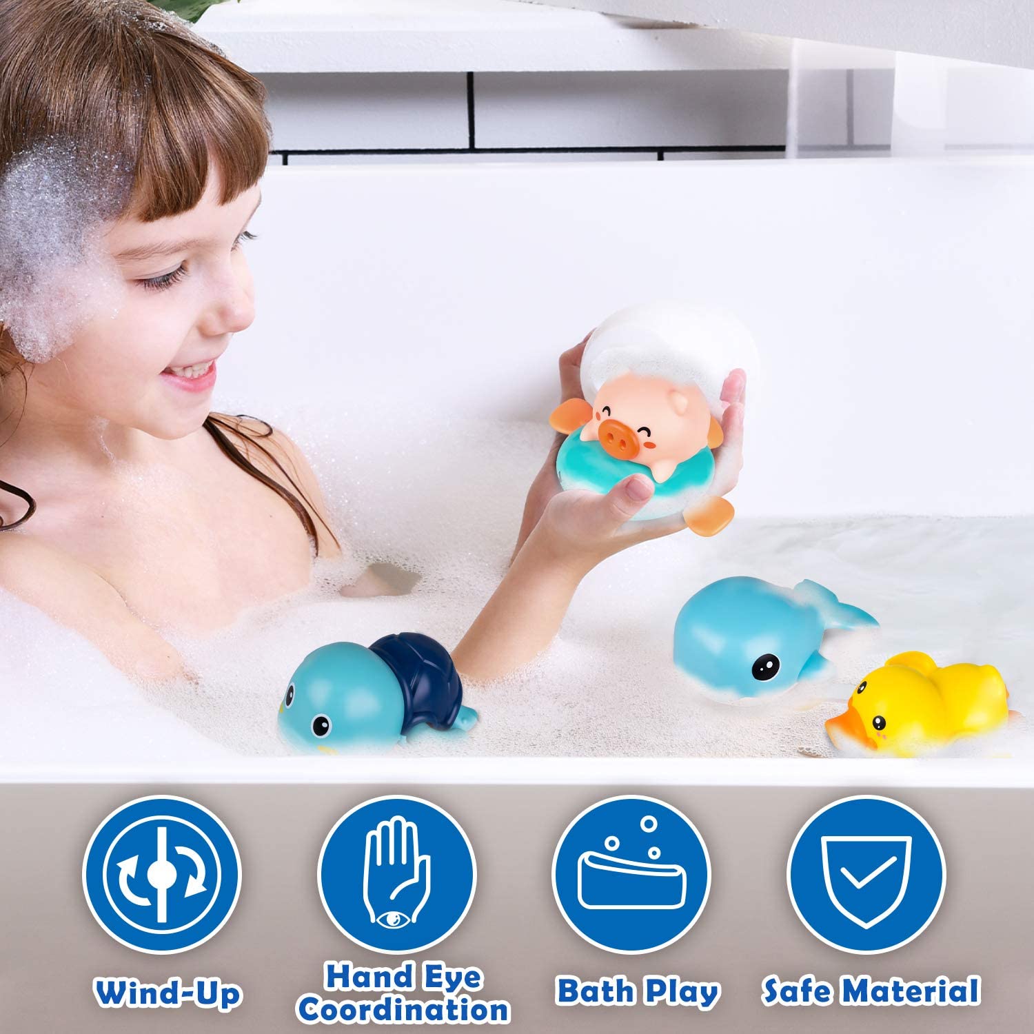 Niwoed Bath Swimming Pool Water Toys for Kids Birthday Gifts（4 Pcs Set）