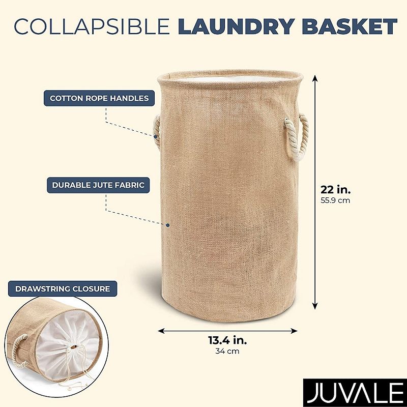 Collapsible Laundry Basket Large with Drawstring Top Closure (13.4 x 22 in)