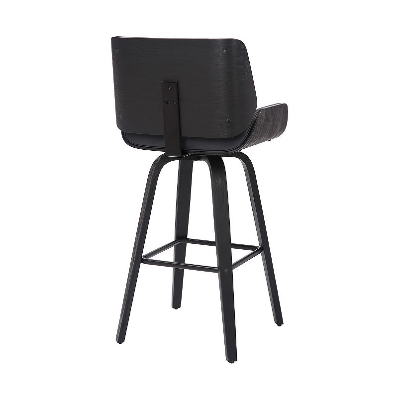 Bar Stool with Curved Padded Back and Seat， Gray