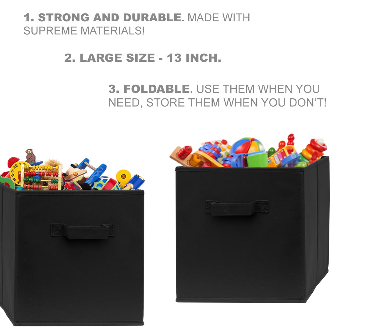 Pomatree 13x13x13 Inch Storage Cubes - 4 Pack - Large and Sturdy Fabric Storage Bins (Black)