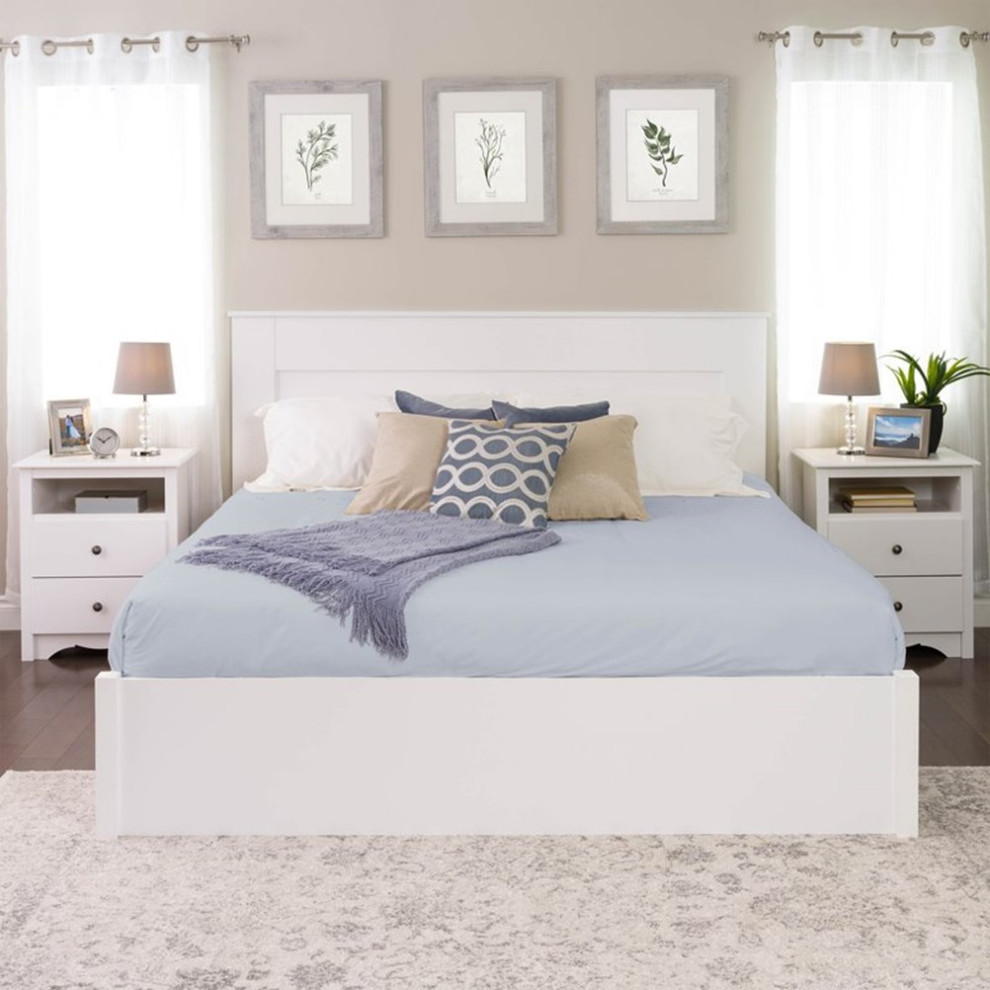 Pemberly Row Traditional Wood King Flat Panel Headboard in White   Transitional   Headboards   by Homesquare  Houzz