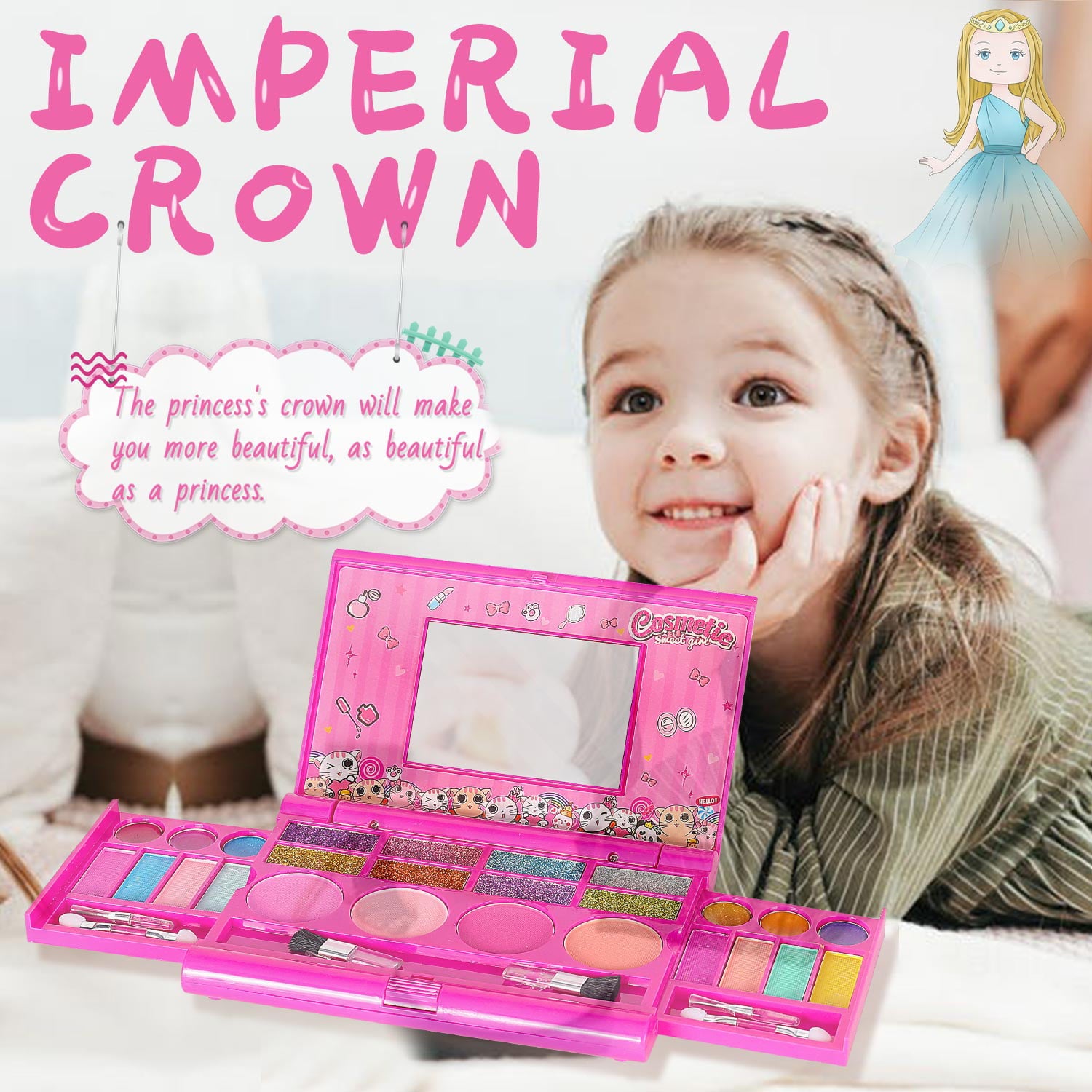 Kids Makeup Set for Girls Toys Birthday Gifts， Real Washable Kids Makeup Kit for Little Girls Princess Gift Toys with Cute Makeup Bag， Play Make Up Toys for Children Toddlers Age 4 5 6 7 8 9 Year Old