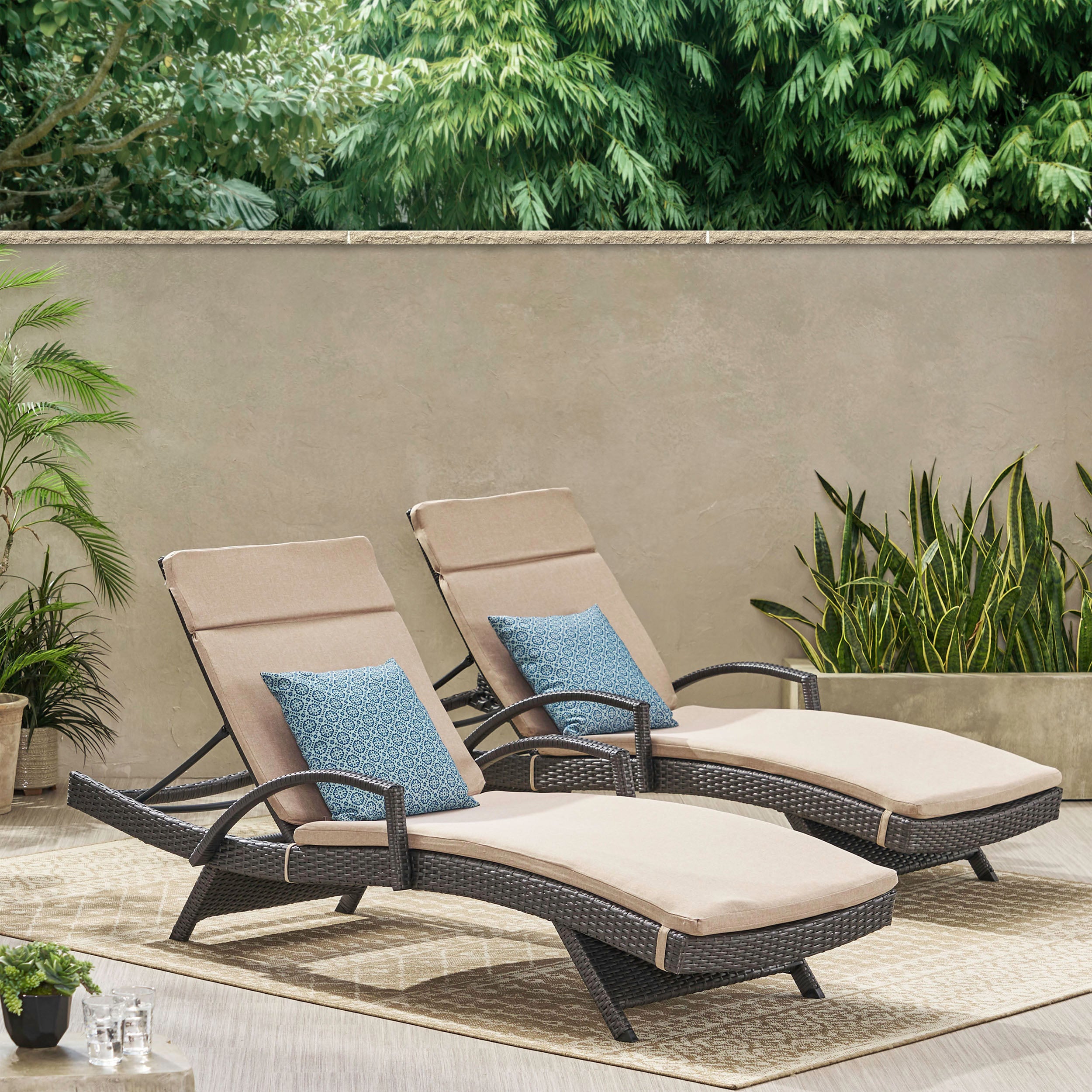 Soleil Outdoor Wicker Chaise Lounges w/ Water Resistant Cushions (Set of 2)