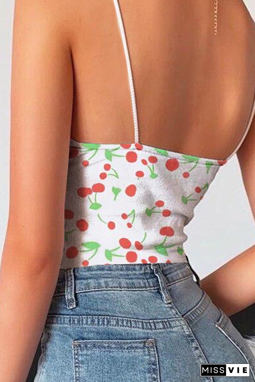 Cherry Print Crop Spaghetti Straps Camisole