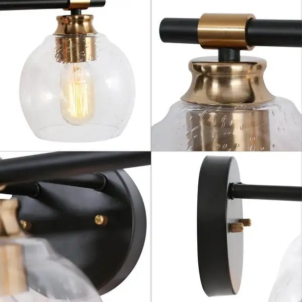 Iain Modern Black 2/3/4-Light Bathroom Vanity Lights Globe Seeded Glass Dimmable Wall Sconces