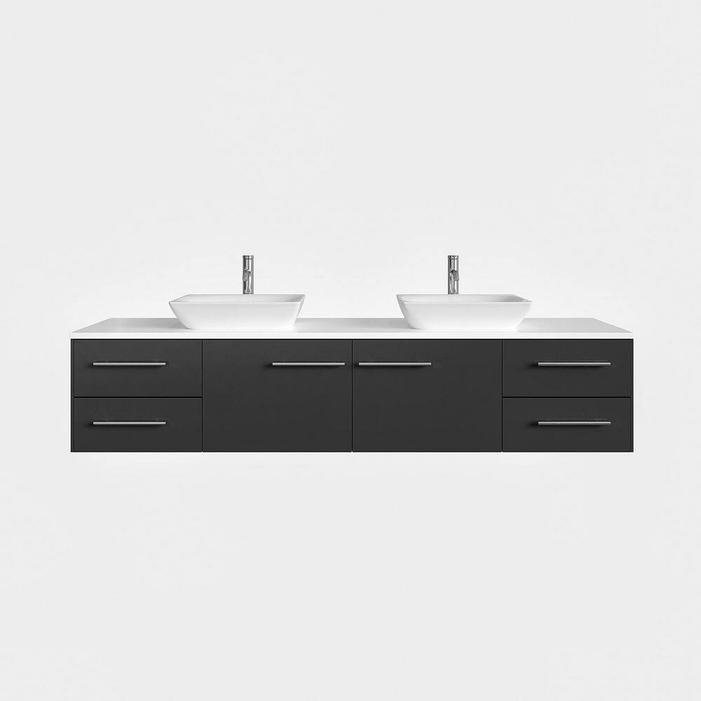 Eviva Totti Wave 60 in. W x 16 in. D x 22 in. H Double Bathroom Vanity in Espresso with White Glassos Top with White Sinks EVVN147-60ES