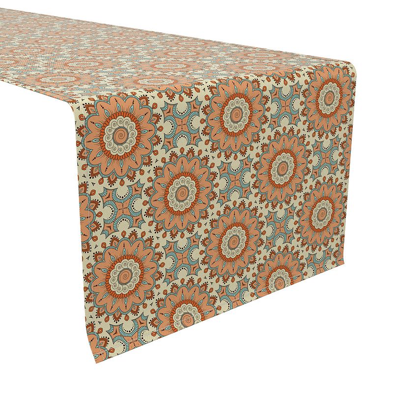 Table Runner， 100% Cotton， 16x90， Stylized Ornamental Design