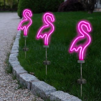 Solar Neon Pink Flamingo Stake Light