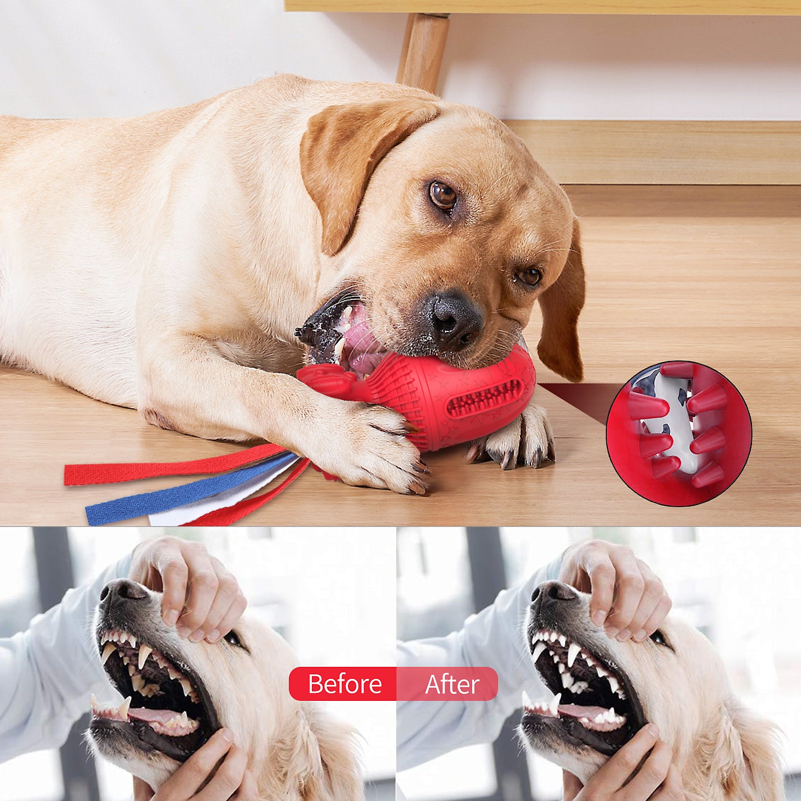 MASBRILL Dog Squeaky Toy Indestructible Dog Chew Toys for Large Medium Aggressive Chewers， Tough Dog Teeth Cleaning Toys Bite Resistant， Natural Rubber Interactive Dog Toys for Boredom - Red