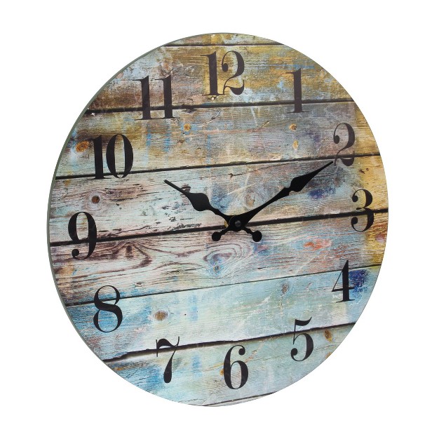 Round Rustic Wooden Wall Clock Blue Stonebriar Collection