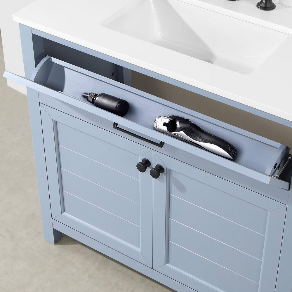 Home Decorators Collection Hanna 36 in. W x 19 in. D x 34.50 in. H Freestanding Bath Vanity in Spruce Blue with White Engineered Stone Top Hanna 36SB