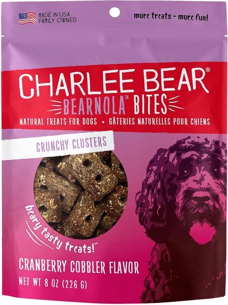 Charlee Bear Bearnola Bites Cranberry Cobbler Flavor Dog Treats， 8-oz bag